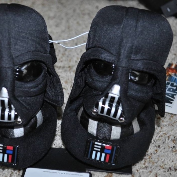 Toddler Boys Disney Star Wars Darth Vader Slippers 7/8 Black Sock Slip On - Picture 2 of 5